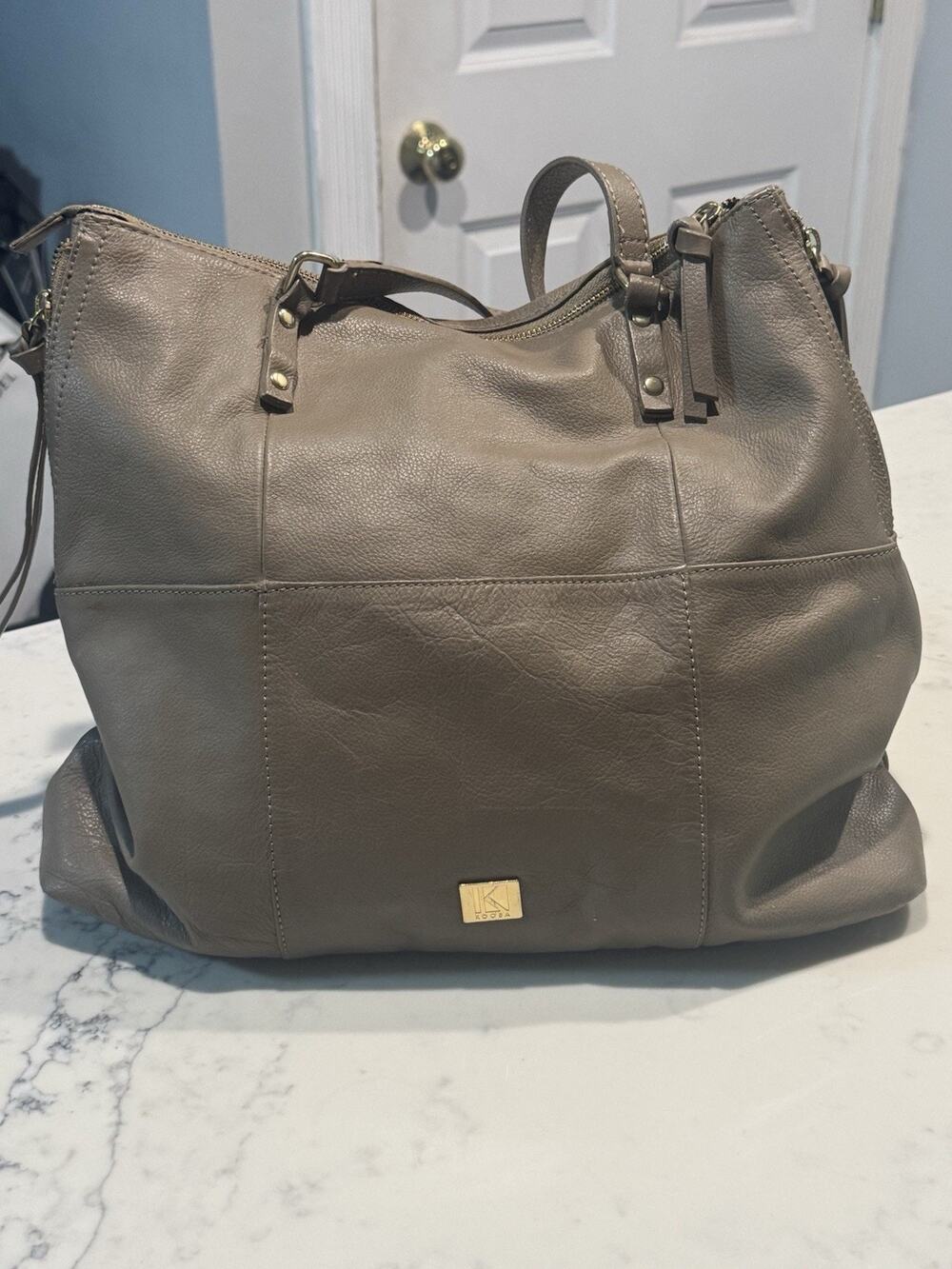 Kooba Leather Shoulder Bag Everette Slouch Brown Large Tote